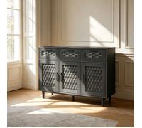 Commode design bohème en rotin -MSUIINT-3 Portes et 3 Tiroirs - meuble de rangement - Armoire Chambre Vintage-108x40x80cm,Noir