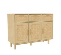 Commode design bohème en rotin -MSUIINT-3 Portes et 3 Tiroirs - meuble de rangement - Armoire Chambre Vintage-108x40x80cm,chêne