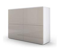 Commode - Design - Corps Mat Blanc - Façades Laquées Gris Sablé