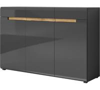 Commode design LUCIA, 3 portes et 3 tiroirs. Couleur gris brillant et chêne.