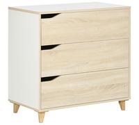 HOMCOM Commode avec 3 tiroirs Meuble de Rangement Bicolore Blanc et Aspect Bois - 75 x 42 x 75 cm