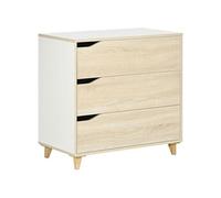 Commode Design Scandinave 3 Tiroirs Blanc Aspect Bois Clair Beige