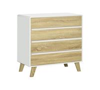 Commode design scandinave - 4 tiroirs - MDF panneaux blanc aspect chêne clair Beige G