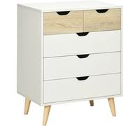 HOMCOM Commode meuble de rangement avec 5 tiroirs 4 pieds biseautés système anti-basculement - 60 x 40 x 77,5 cm