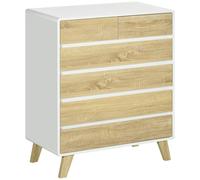 Commode design scandinave - 6 tiroirs - MDF panneaux blanc aspect chêne clair