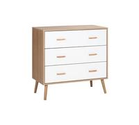 HomCom Commode design scandinave sur pieds 3 tiroirs coulissants pieds effilés – Blanc bois clair