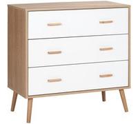 HomCom Commode design scandinave sur pieds 3 tiroirs coulissants pieds effilés – Blanc bois clair