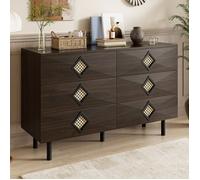 Commode - DREAMMESPACE - 120x40x74cm - 6 tiroirs - Poignées en rotin - Marron