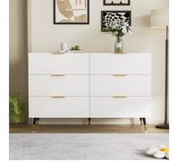 Commode - DREAMMESPACE - 120x77x40cm - 6 tiroirs - Blanc et doré - Design moderne