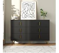 Commode - DREAMMESPACE - 120x77x40cm - 6 tiroirs - Noir et doré - Design moderne