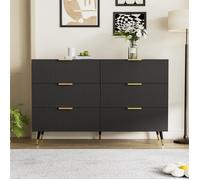 Commode - DREAMMESPACE - 120x77x40cm - 6 tiroirs - Noir et doré - Design moderne