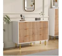 Commode - DREAMMESPACE - 6 Tiroirs - Blanc et Bois Clair - 100x34x73cm - Design Moderne