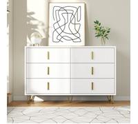 Commode - DREAMMESPACE - 6 tiroirs - Blanc et doré - 120x77x40cm - Design moderne