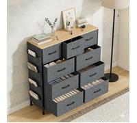 Commode - DREAMMESPACE - 9 Tiroirs - Tissu Non-Tissé - Métal - Gris - 98.8x30x100cm