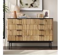 Commode - DREAMMESPACE - Buffet - 8 tiroirs - MDF - Naturel et noir - 120x39.5x80cm