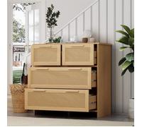 Commode - DREAMMESPACE - Modèle en rotin naturel - 4 tiroirs - 80x38x80 cm - Design contemporain