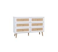 sweeek - Commode Effet Bois et cannage 6 tiroirs Bohème. Blanc - 120x39x79cm