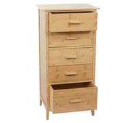 Commode en bambou HWC-M24 5 tiroirs, 100x50x40cm