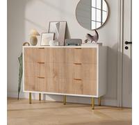 Commode en bois 6 tiroirs, buffet pour chambre à coucher, armoire avec tiroirs pour chambre à coucher, poignées en métal, Côme chambre à coucher scandinave pour salon, couloir, 100 x 34 x 73 cm