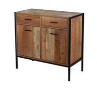 Commode en bois avec 2 tiroirs + 2 portes ""Riverside"" - Marron/noir - H 79 x L 84 x P 40 cm