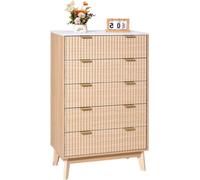Commode en bois avec 5 tiroirs cannelés - Commode antidérapante et anti-basculement - Commode à tiroirs élégante pour la maison