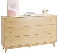 Commode en bois avec 6 tiroirs et protection anti-basculement - Idéal pour la chambre à coucher et l'entrée - Commode robuste avec système de coulisse