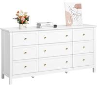 Commode en bois avec 9 tiroirs - Armoire à tiroirs blanche avec protection contre le glissement et le basculement - Commode à tiroirs de haute qualité