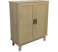 Commode en bois avec portes cannage - 3 étagères - Naturel - 80x34x96cm - FSC 100%