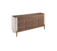 Commode en bois beige, acier poli doré et plateau en noyer 7185, 160 x 47 x 76 cm -