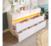 Commode en Bois, Buffet avec 6 Tiroirs, Armoire avec Éclairage LED (contrôle par Application), Meuble Polyvalent pour Salon Et Chambre, 71 X 120 X 40 cm, Blanc