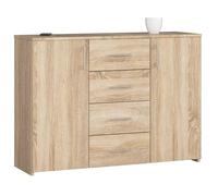 Commode en bois chêne Sonoma avec 6 tiroirs et 2 portes - Largeur 110 cm