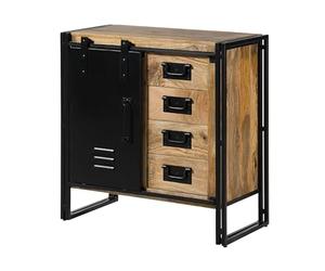 Commode en Bois de manguier 90x45x90 laqué Naturel Blackburn - diverses Couleurs, Couleur:Nature laqué Clair/métal Noir, Mesure:90x45x90 cm (LxPxH)