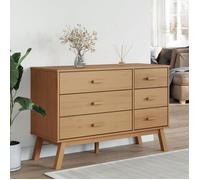 Commode en bois de pin - vidaXL - 111x42x73,5 cm - 6 tiroirs - Bois de pin massif - Finition à la cire