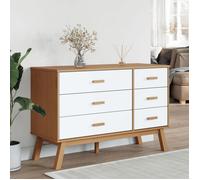 Commode en bois de pin - vidaXL - Blanc et marron - 111x42x73 5 cm - 6 tiroirs - Bois de pin massif - Finition à la cire
