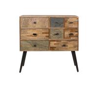 Commode en bois de teck recyclé beige, 8 tiroirs, pieds en acier noir - White Label, San - 90x31x89 cm