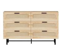 Commode en Bois et cannage Harrison - 120 x 40 x 75 cm - Beige