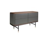 Commode en bois gris foncé mat, acier noir et plateau en noyer