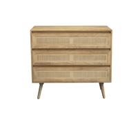 Commode en bois manguier massif et cannage rotin 3 tiroirs l90 cm acange