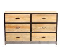 Commode industrielle en bois manguier massif et métal noir 6 tiroirs L130 cm INDUSTRIA