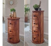 Commode en bois massif avec tiroirs en bois de sheesham Commode à tiroirs ronde