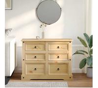 Commode en bois massif - vidaXL - 112x48x91 cm - Bois de pin massif - Finition cire de miel - 6 tiroirs