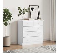 Commode en bois massif - vidaXL - 77x35x73 cm - Blanc - Bois de pin - 5 tiroirs - Boutons en bois - Facile à nettoyer