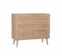 sweeek | Commode en décor bois et cannage 90x39x79cm - Bohème - 3 tiroirs Naturel G