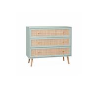 Alice's Home - Commode en décor Bois Vert céladon et cannage 90x39x79cm - Bohème - 3 tiroirs