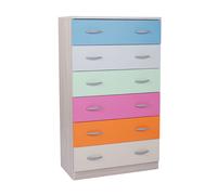 Commode en mélamine avec 6 tiroirs 74x126h cm Multicolore