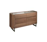 Commode en noyer et acier foncé métallisé avec plateau en marbre de porcelaine