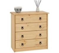 Commode en pin BARRIO 4 grands tiroirs buffet bahut vaisselier en bois style mexicain, finition teintée et cirée Naturel G