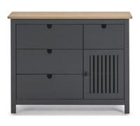 Commode en pin massif décor ciré gris anthracite et chêne, meuble de rangement - Longueur 100 x Profondeur 40 x Hauteur 80 cm
