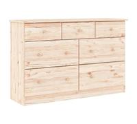 Commode en pin massif durable, design spacieux à sept tiroirs, finition naturelle non traitée, meuble de style scandinave pour salon ou chambre à coucher