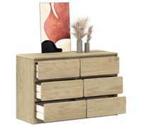 Commode en pin massif, finition chêne, 111 x 43 x 73,5 cm, meuble de chambre à coucher, commode, armoire nizer, solution de rangement élégante - 377596